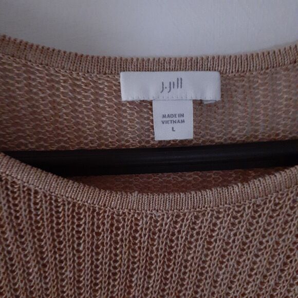 J. Jill Top Beige Light Brown Linen Rayon Blend Open Knit Sweater L Minimalist - Picture 2 of 6